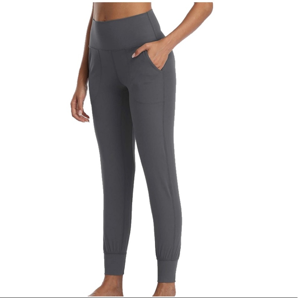 Colorfulkoala High Waisted Fitted Joggers with Pockets Charcoal Grey size S